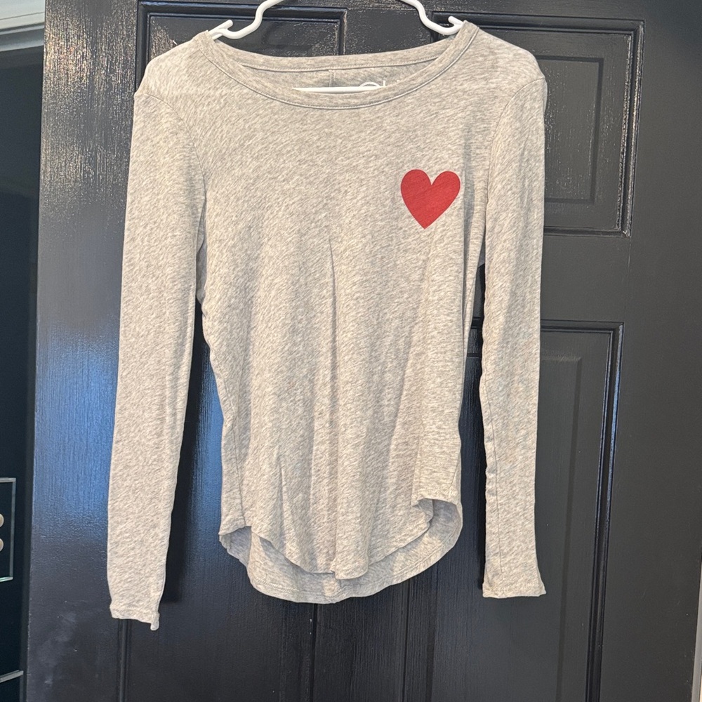 Chaser Gray Long-Sleeve Tee with Red Heart Graphic